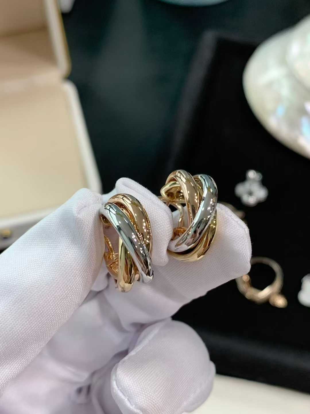 Custom Cartier Trinity Earrings, Classic Model Solid 18k Gold