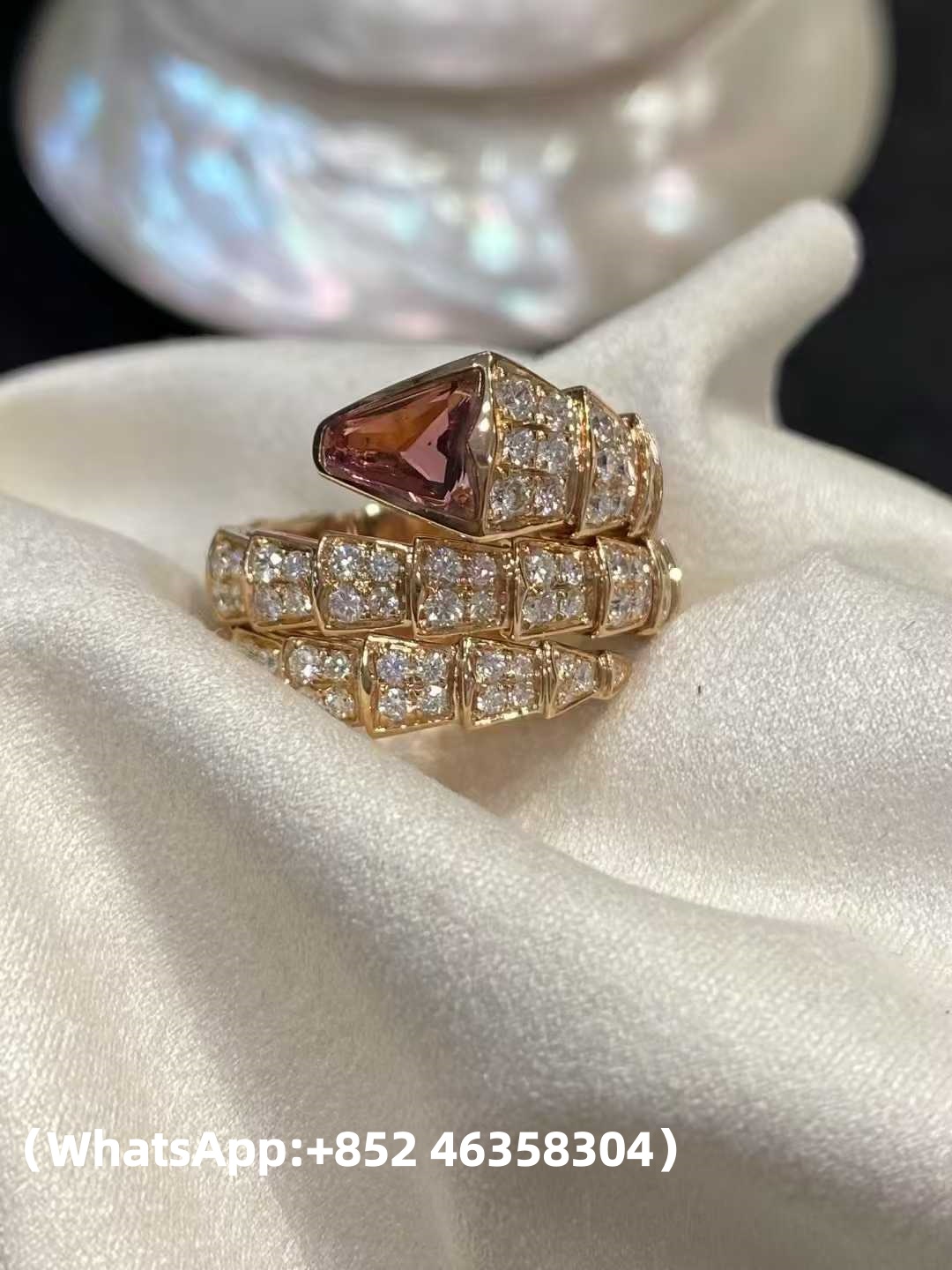 Custom Bvlgari Serpanti Rubellite Diamond Double Coil Ring Solid 18k Rose Gold
