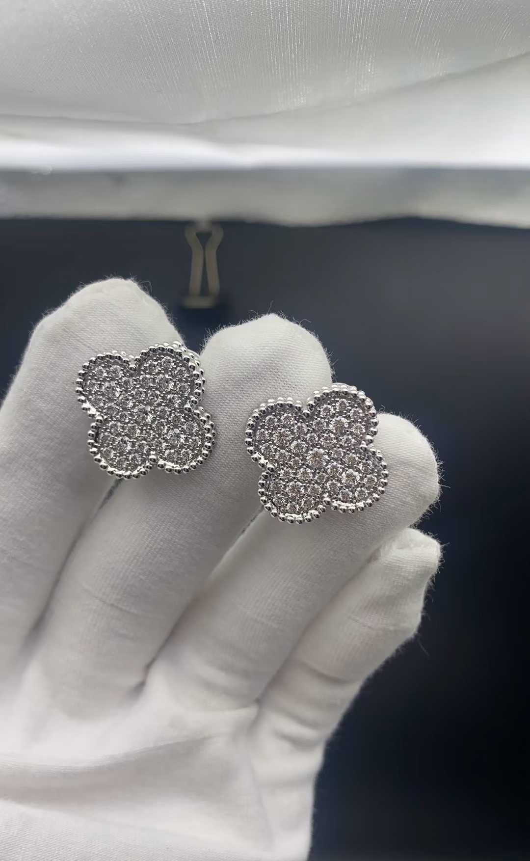 Custom Van Cleef &Arpels Magic Alhambra Earrings Solid 18k White Gold