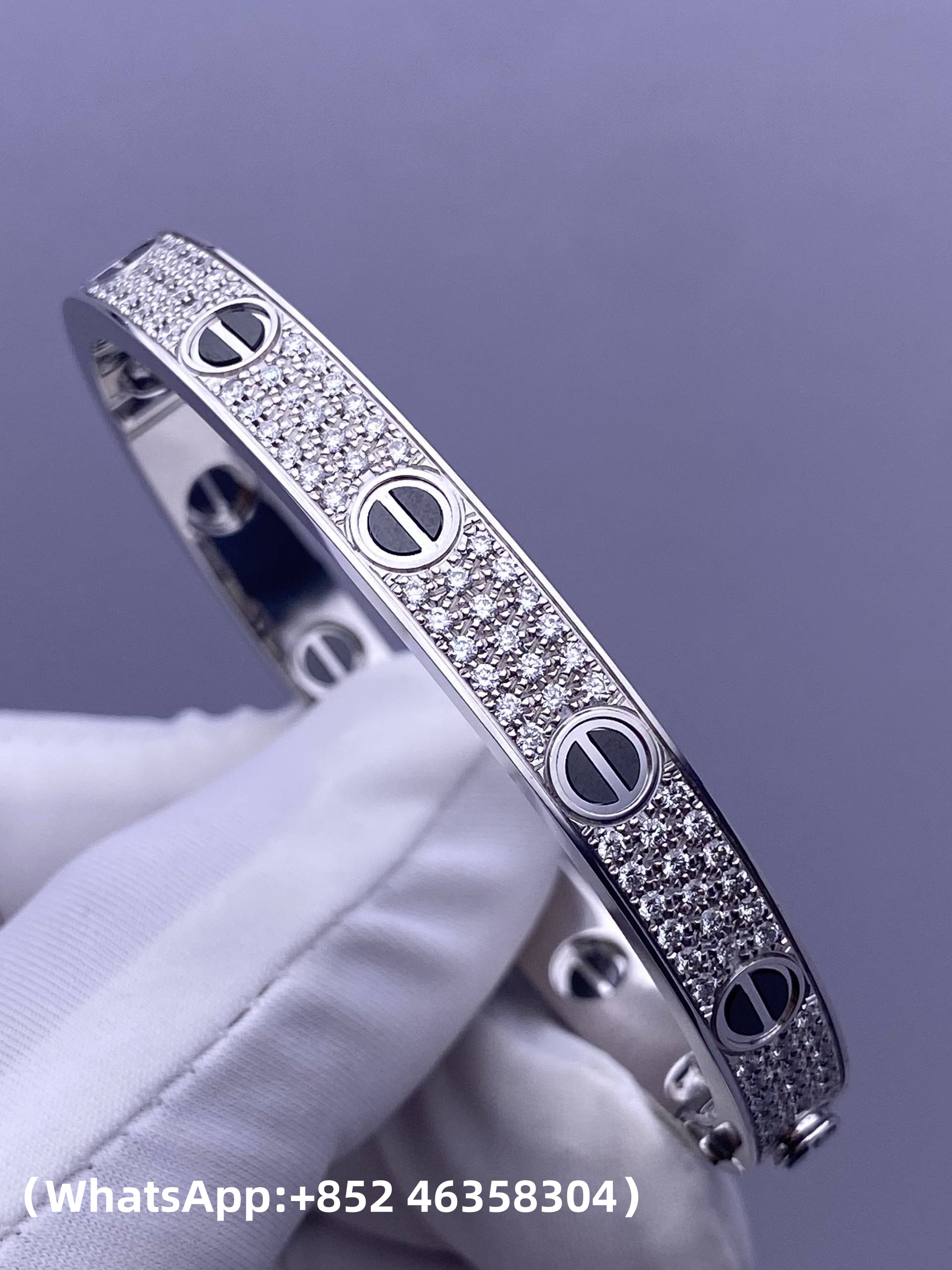 Custom Cartier Jewelry Love Bracelet ,Black Ceramic and Diamond-Paved Solid 18k White Gold