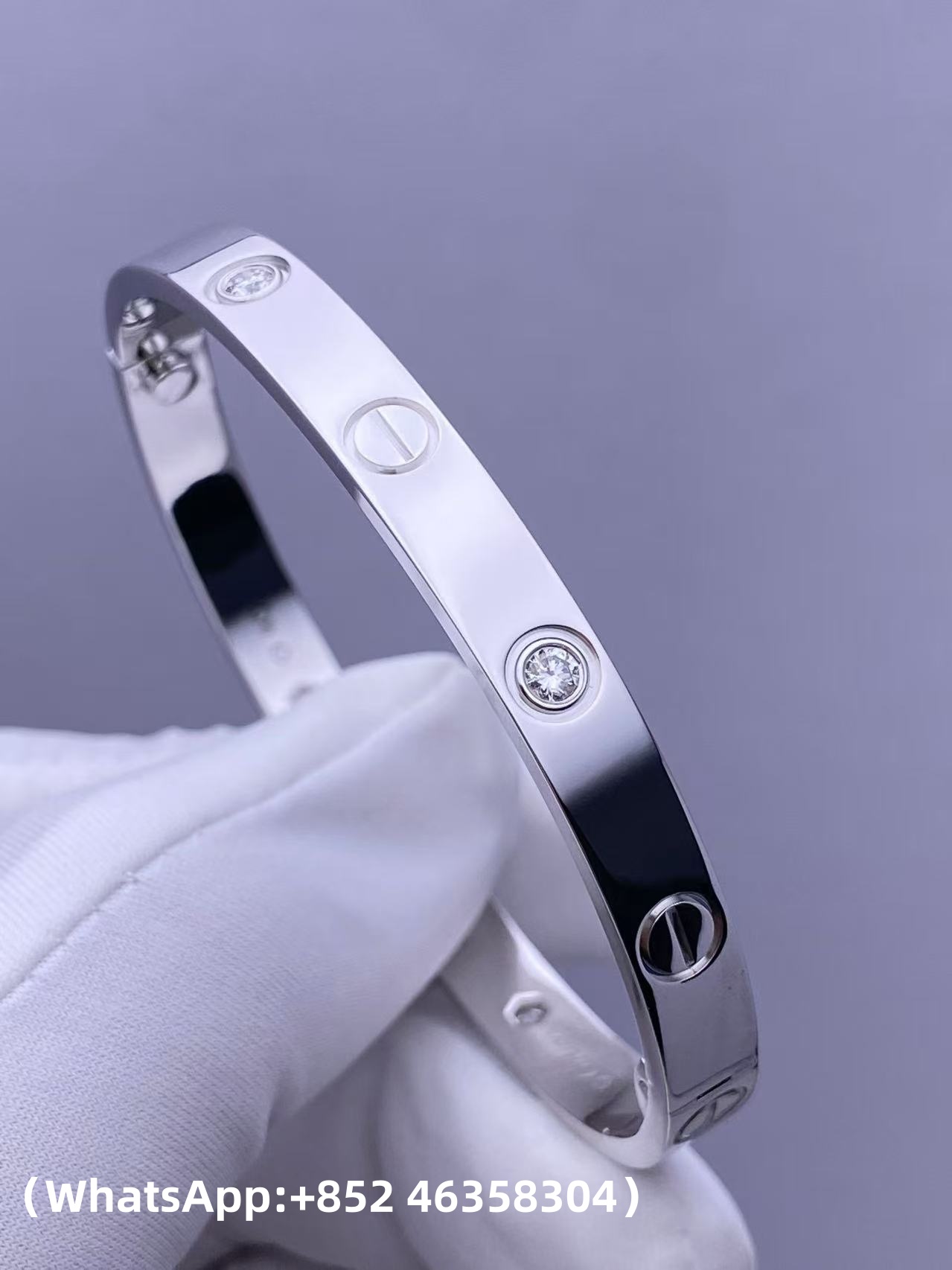 Custom Cartier Jewelry LOVE Bracelet, Classic Model, 4 Diamonds Solid 18k White Gold